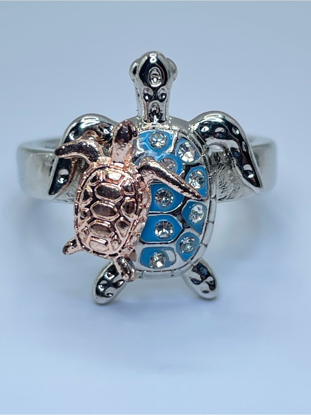 Silver Faux Opal Sea Turtle Statement Ring Nautical Boho Beachy